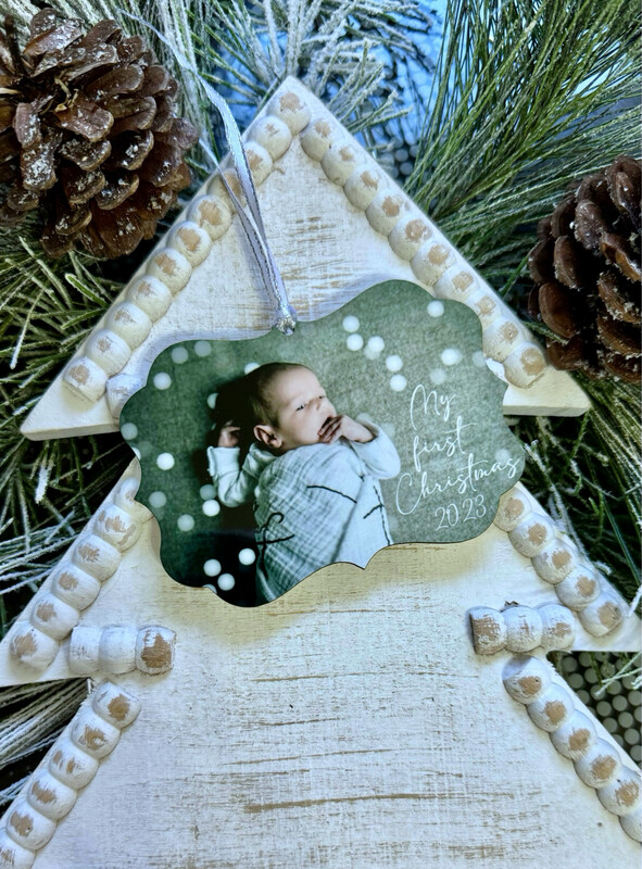 Custom Photo Ornament - My First Christmas W/ Year (Wood)