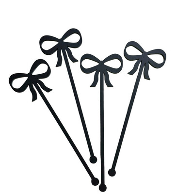 Acrylic Stir Sticks (Black Bows - Set Of 4)