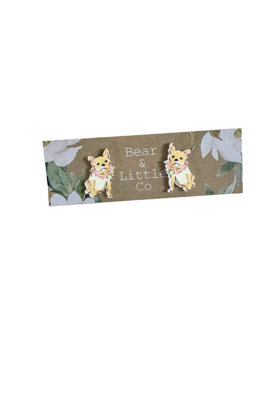 Frenchie Studs (Tan Floral)