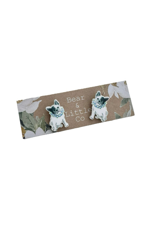 Frenchie Studs (Black &amp; White Floral)