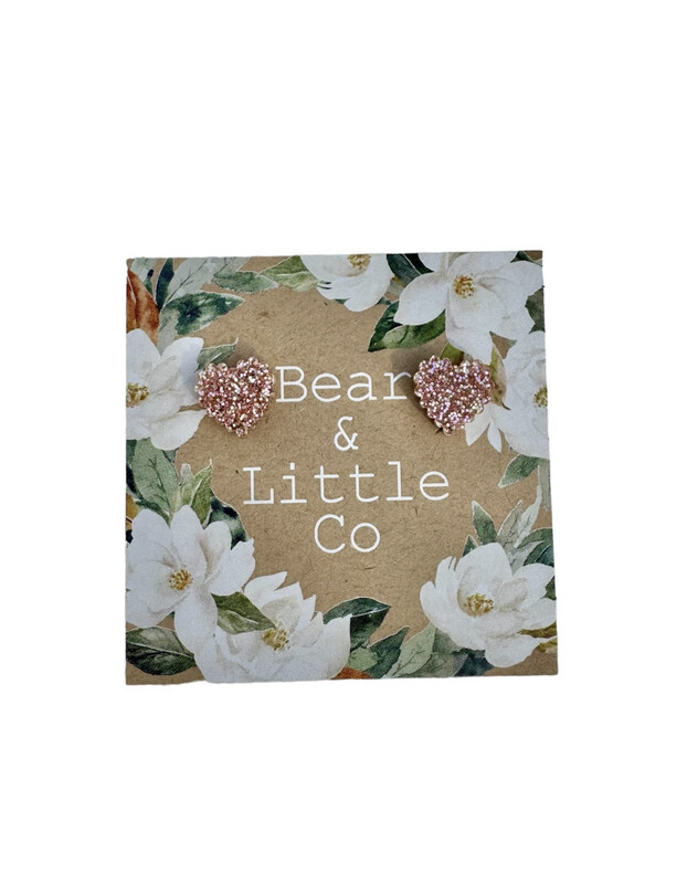 Lace Heart Studs (Rose Gold Glitter)