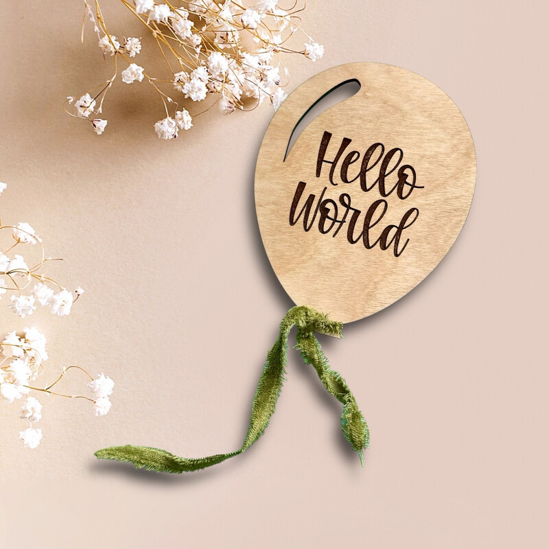 Hello World Balloon Baby Announcement