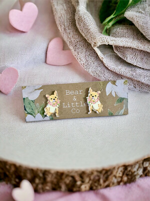 Frenchie Studs (Tan Floral)