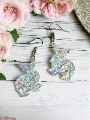Bunny Dangle Earrings (Mermaid Glitter)