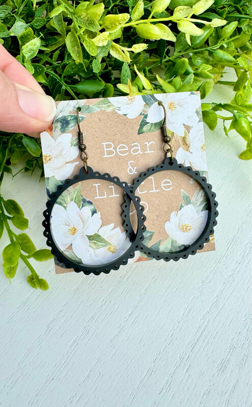 Petite Laced Hoop Earrings (Black Acrylic)