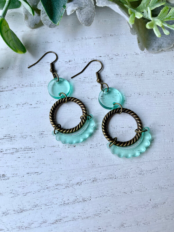 Audrey Earrings (Clear Green &amp; Bronze)