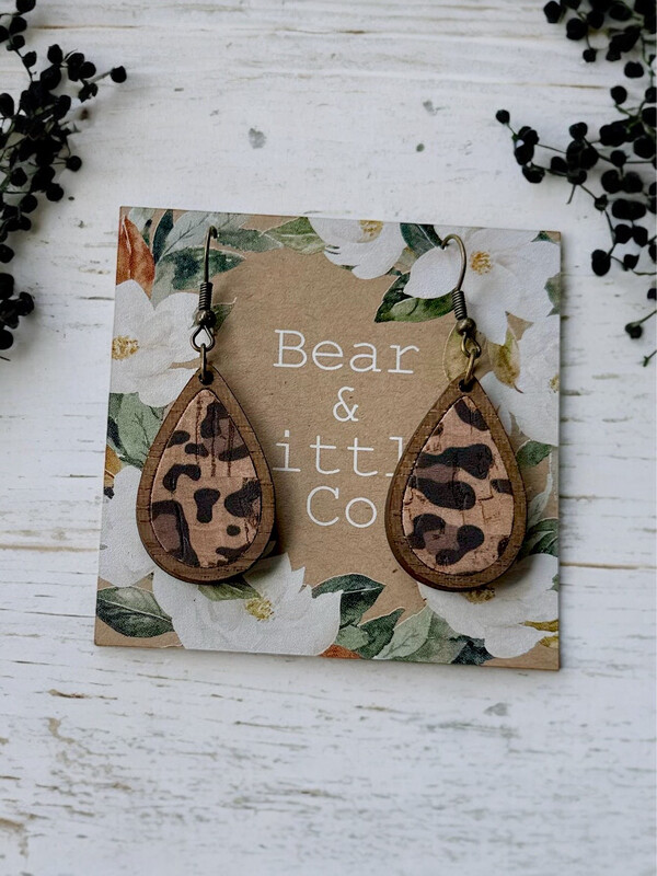 Teardrop Wood Mini Earrings (Leopard)