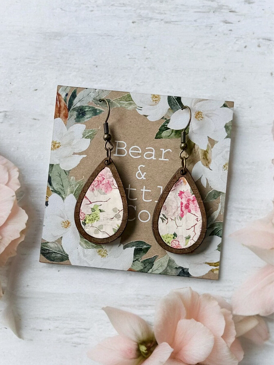 Teardrop Wood Mini Earrings (Vintage Rose)