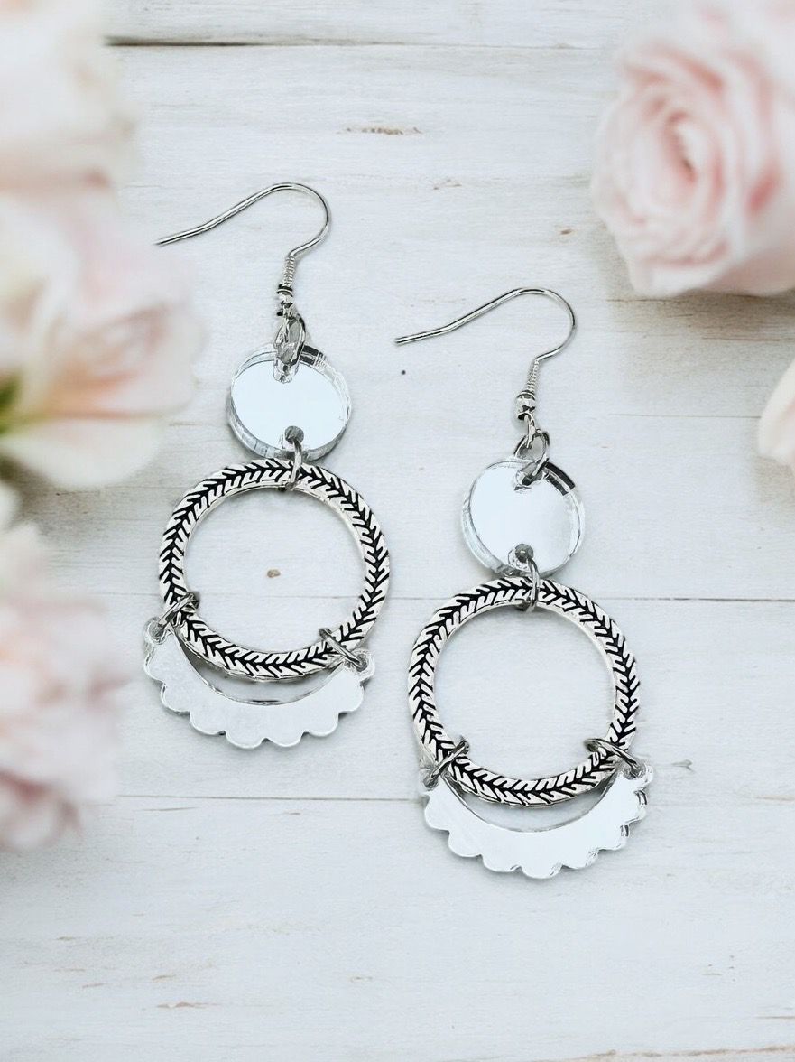 Audrey Earrings (Mirrored Silver &amp; Silver)