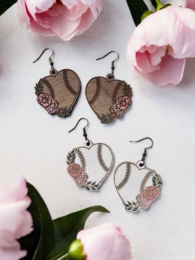 Floral Baseball Earrings