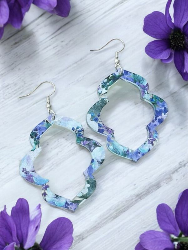 Vintage Wave Earrings (Violet Floral)