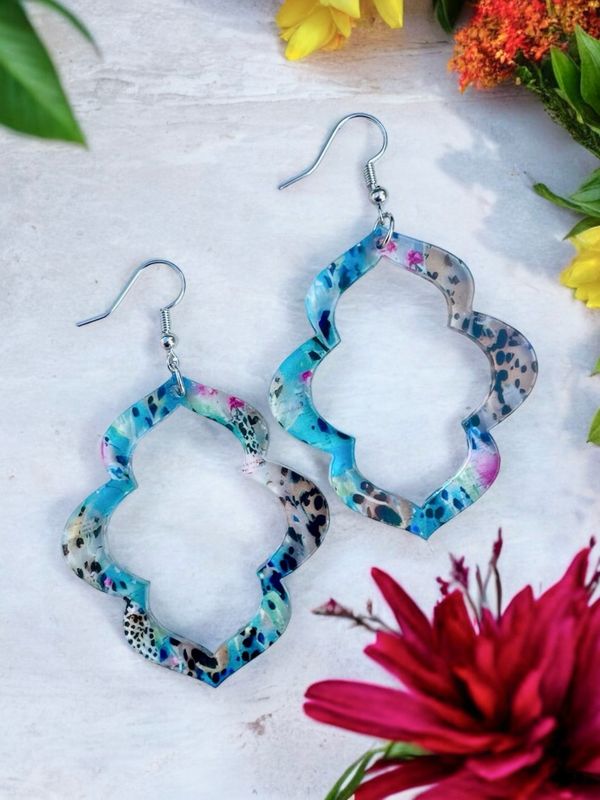 Vintage Wave Earrings (Leopard Floral)