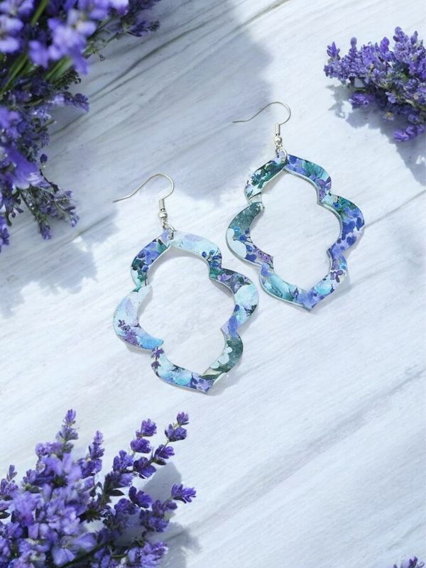 Vintage Wave Earrings (Violet Floral)
