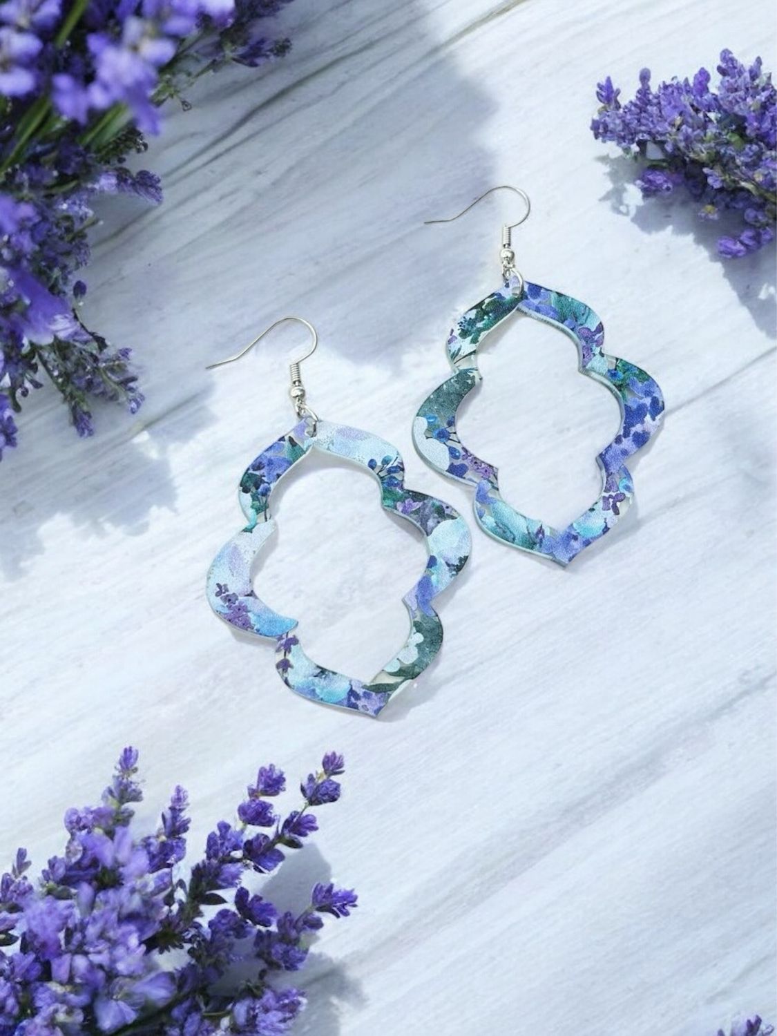 Vintage Wave Earrings (Violet Floral)