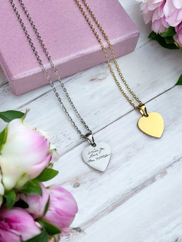Actual Handwriting/Drawing Heart Necklace