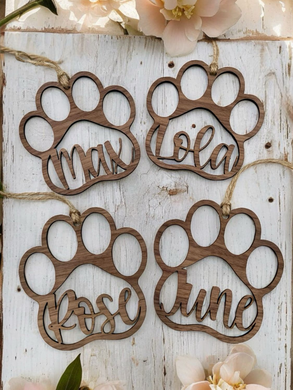 Personalized Paw Ornament (Dark Wood)