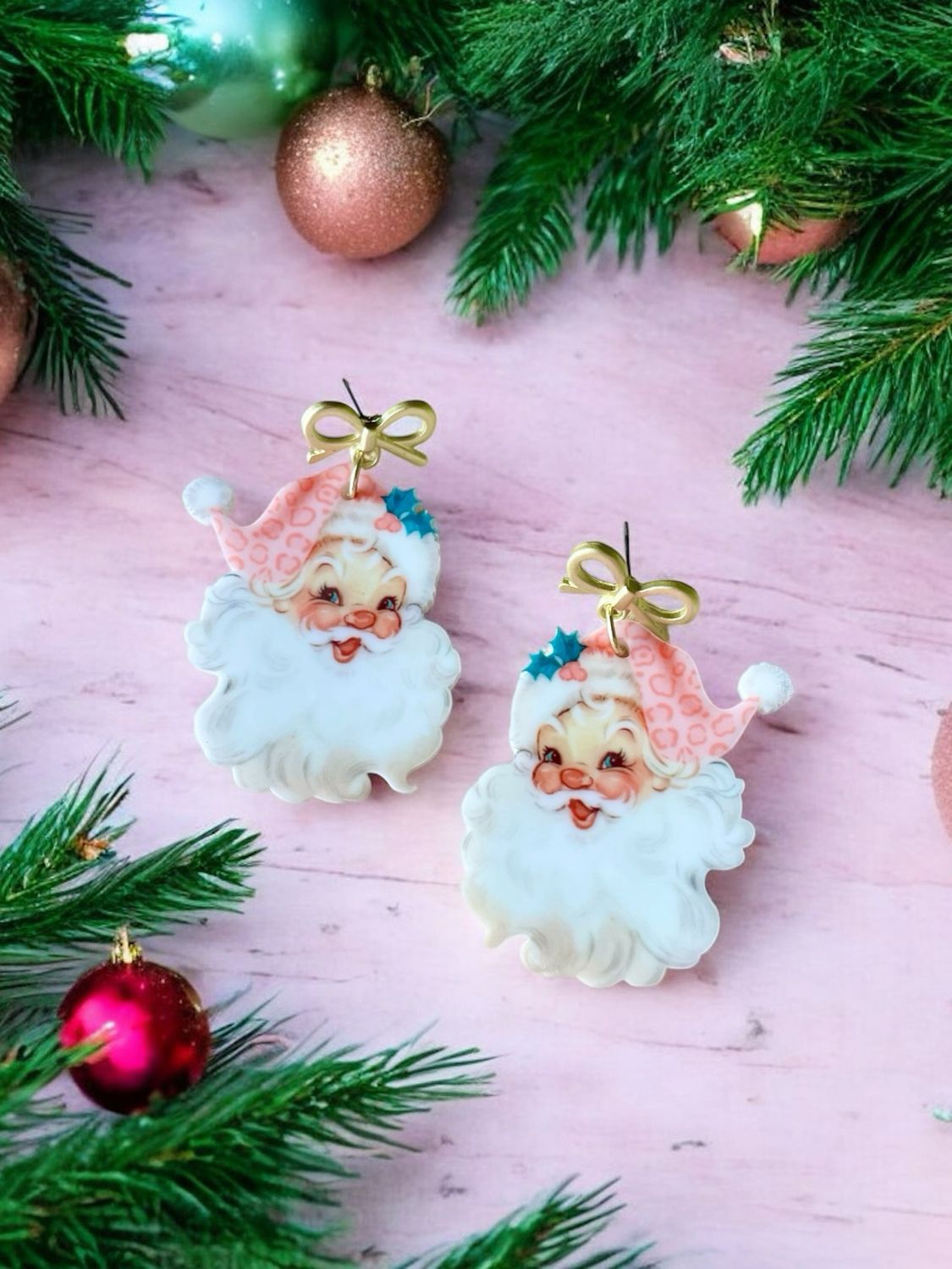 Pink Santa Earrings