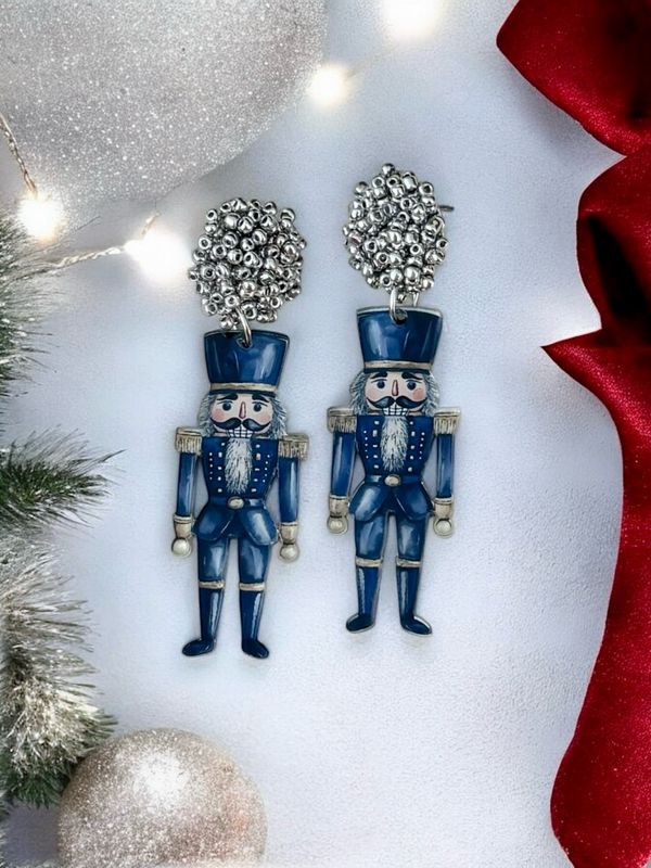 Navy And Silver Nutcracker Earrings