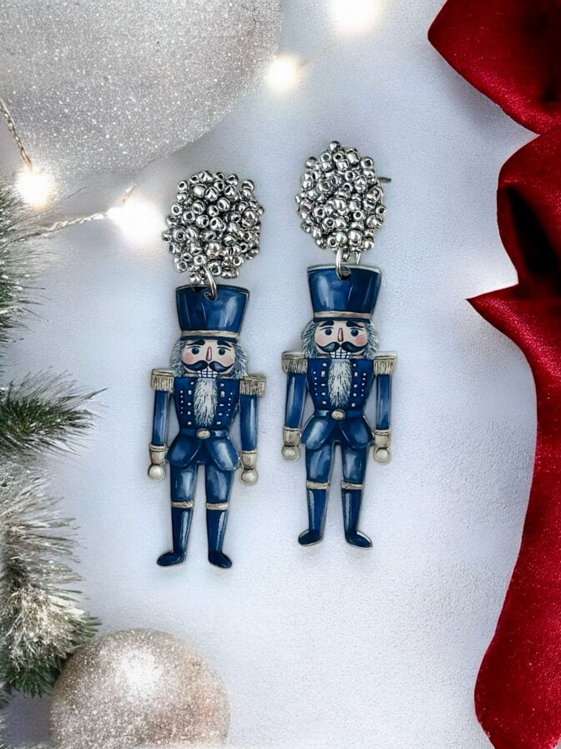 Navy And Silver Nutcracker Earrings