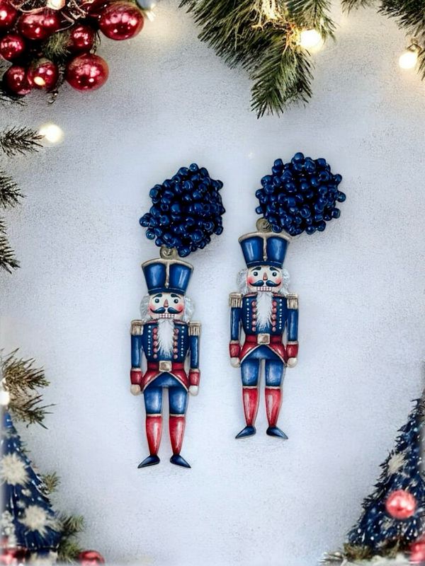 Navy And Red Nutcracker Earrings