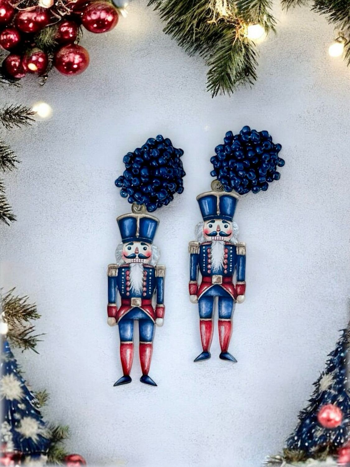 Navy And Red Nutcracker Earrings