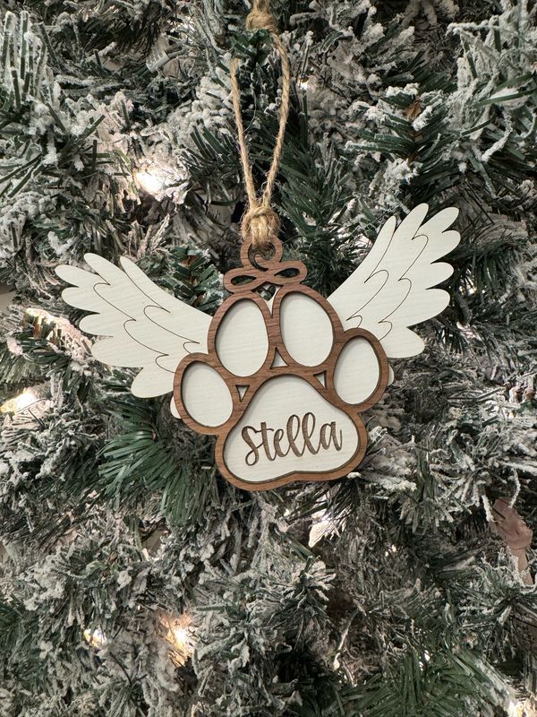 Personalized Winged Paw Ornament