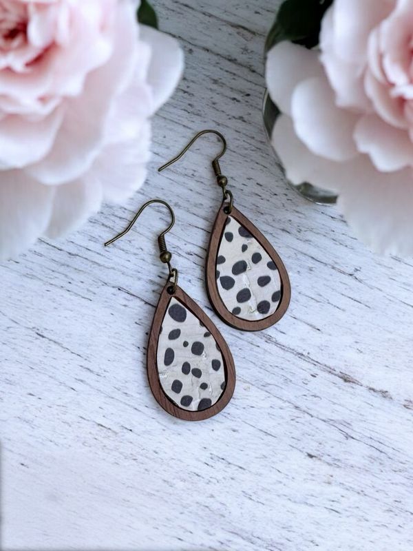 Teardrop Wood Mini Earrings (Dalmatian)