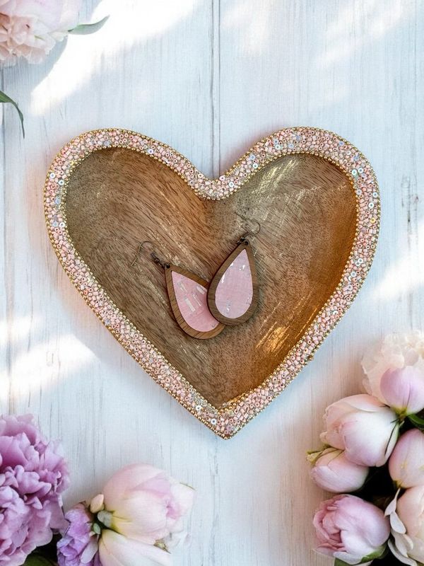 Teardrop Wood Earrings (Blush/Pearl)