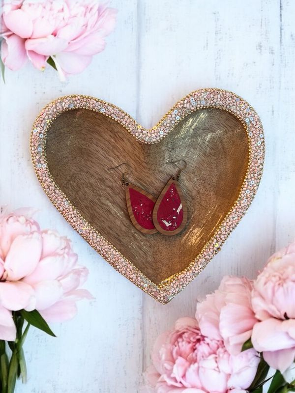 Teardrop Wood Earrings (Burgundy/Rose Gold)