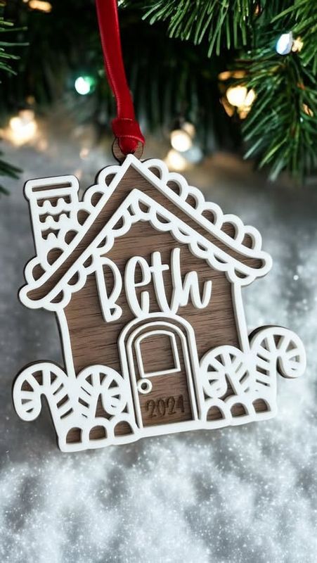 Gingerbread Candy cane House Ornament