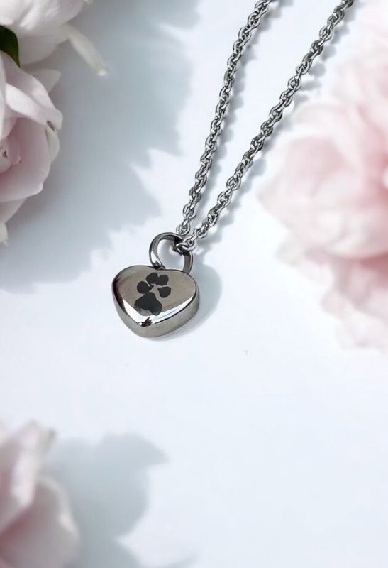 Small Heart Urn Necklace With Custom Paw Print (For Ashes)