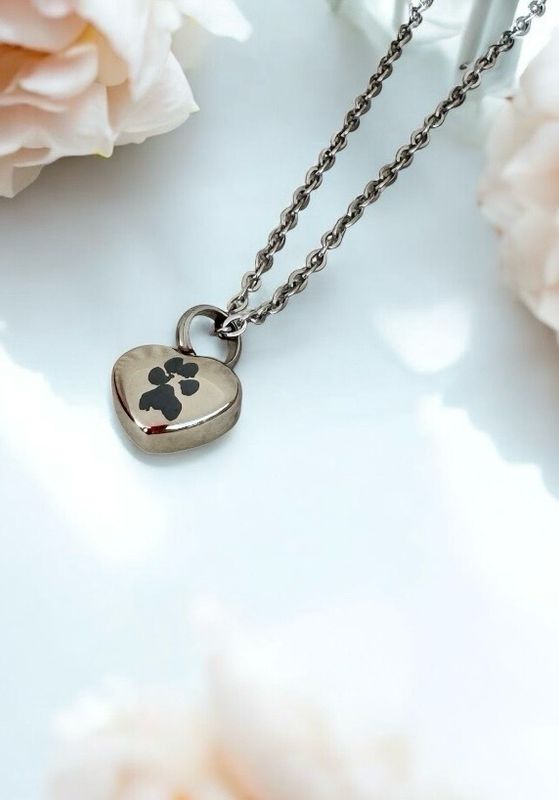 Small Heart Urn Necklace With Custom Paw Print (For Ashes)