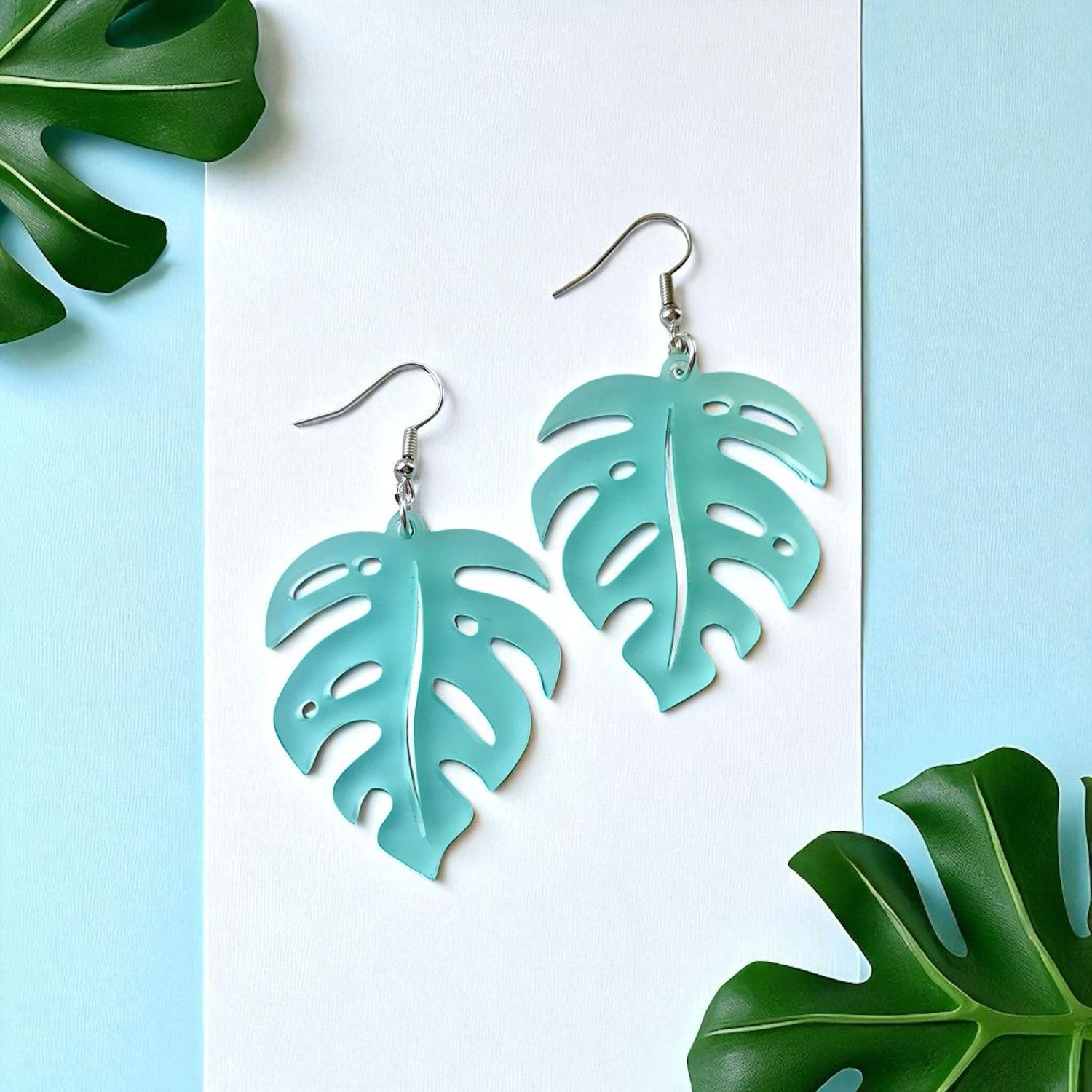 Monstera Earrings (Seaglass)