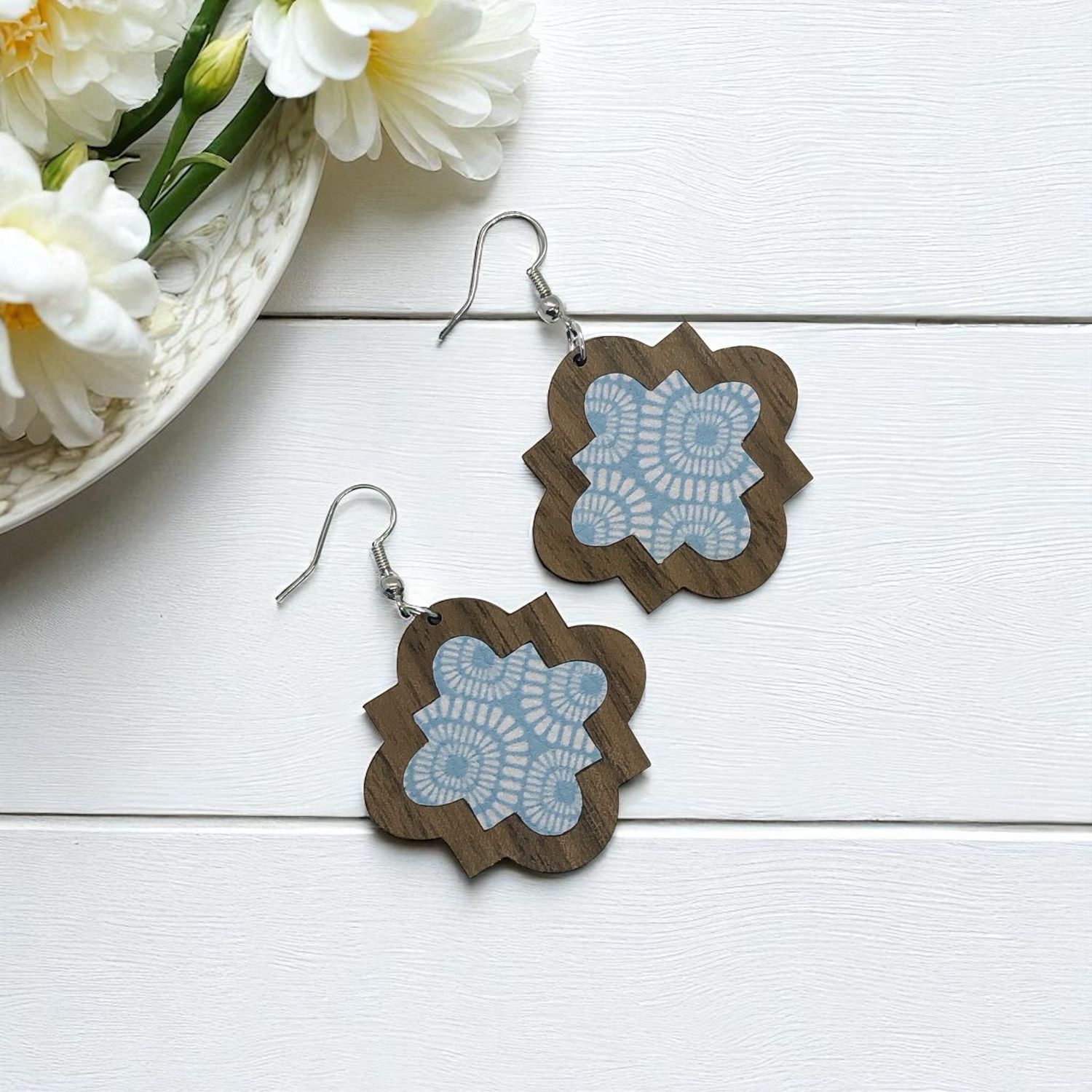 Quatrefoil Wood Earrings
