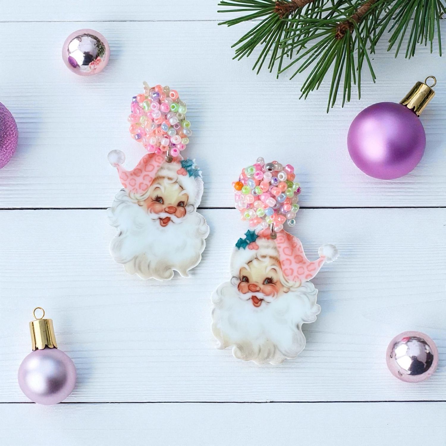 Pink Santa Seed Bead Earrings