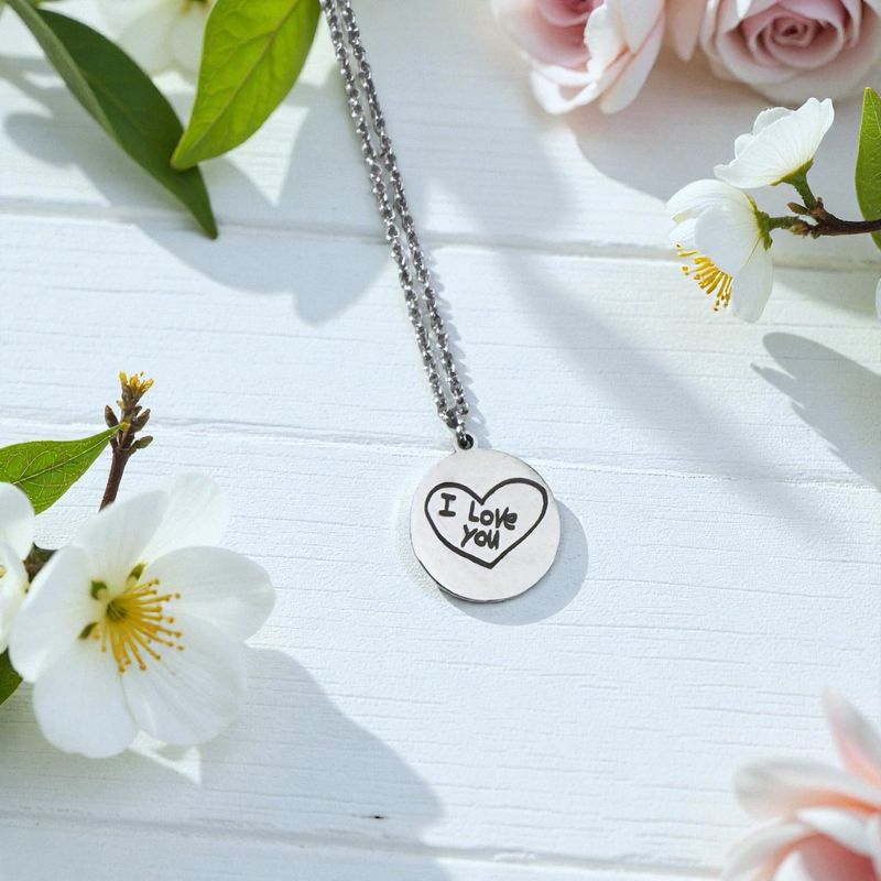 Actual Handwriting/Drawing Circle Necklace (15mm Circle)