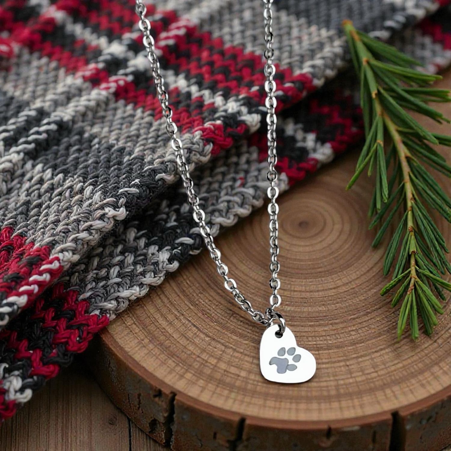 Custom Paw Print Necklace (12mm Heart)