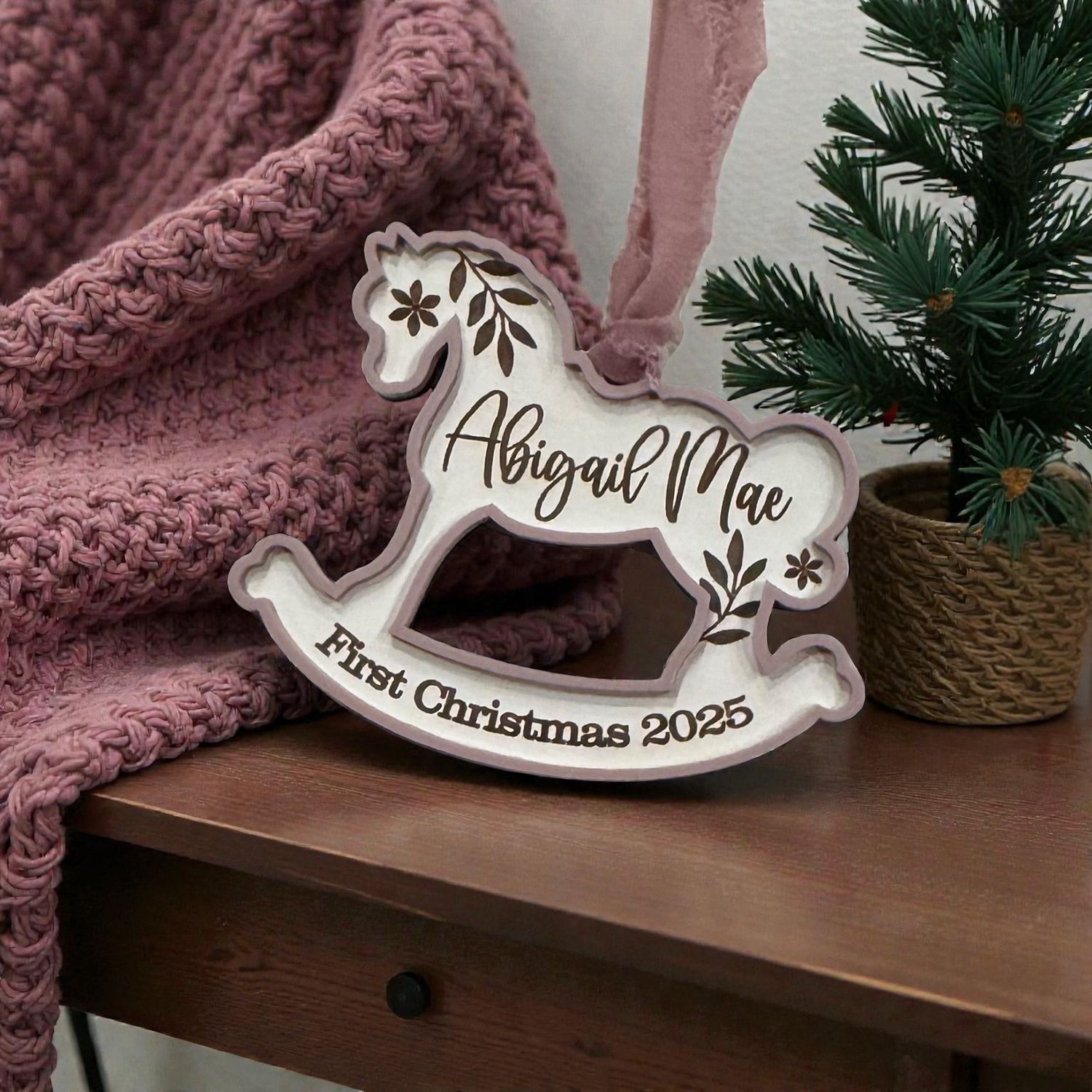 Personalized Rocking Horse First Christmas Ornament