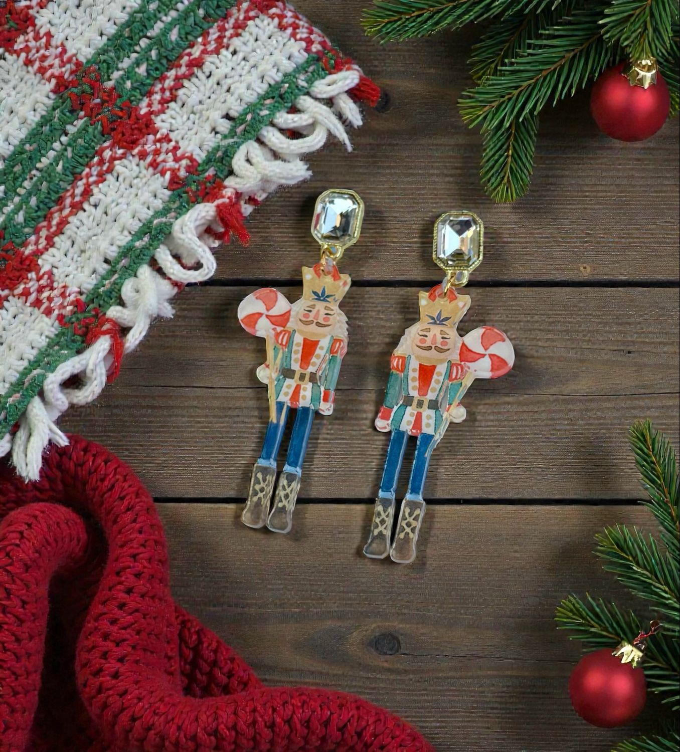 Nutcracker With Candy Cane Earrings