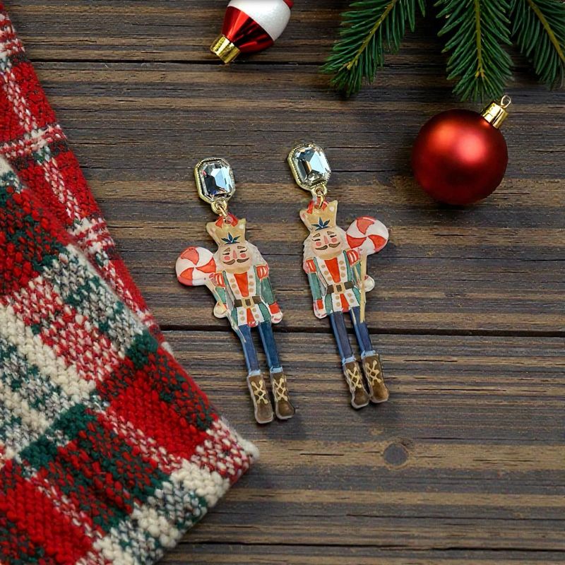 Nutcracker With Candy Cane Earrings