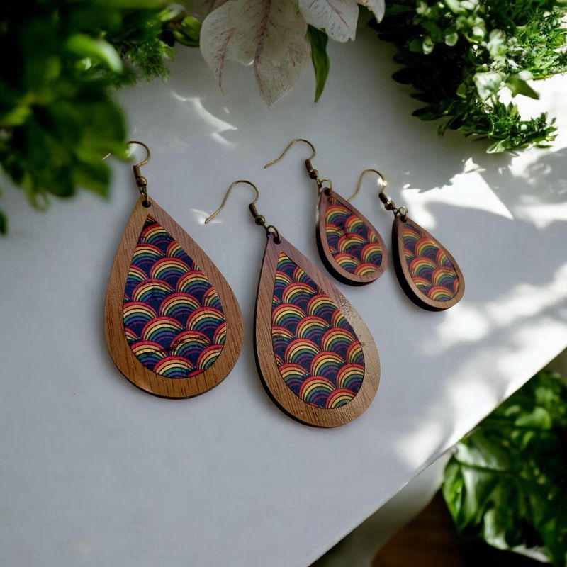 Teardrop Wood Mini Earrings (Vintage Rainbow)