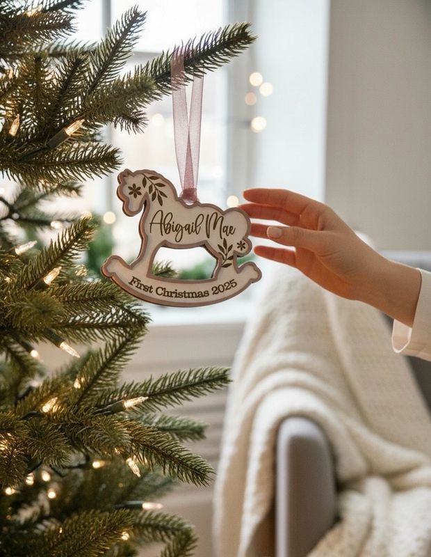 Personalized Rocking Horse First Christmas Ornament