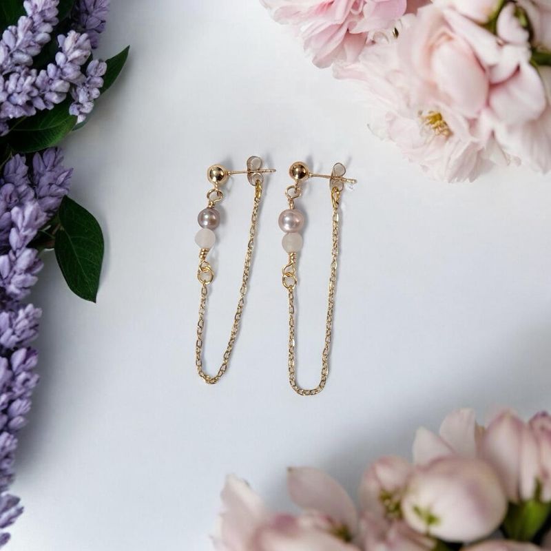 Pearl Chain Earrings (Gold)
