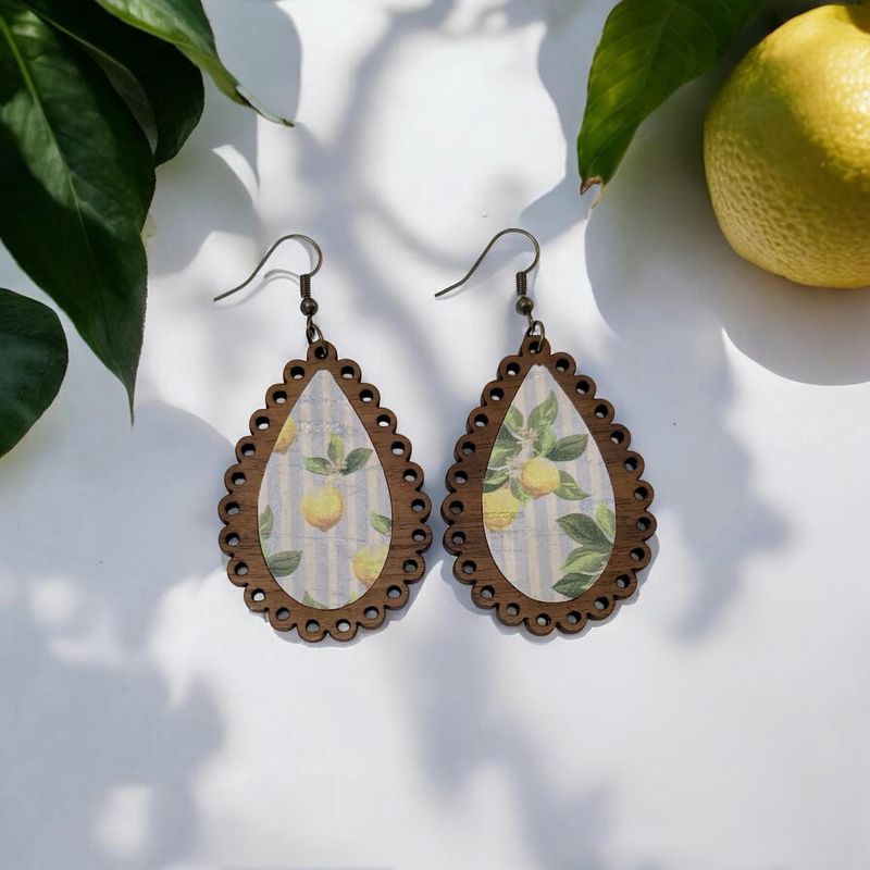 Laced Teardrop Earrings With Inlay (Lemons)