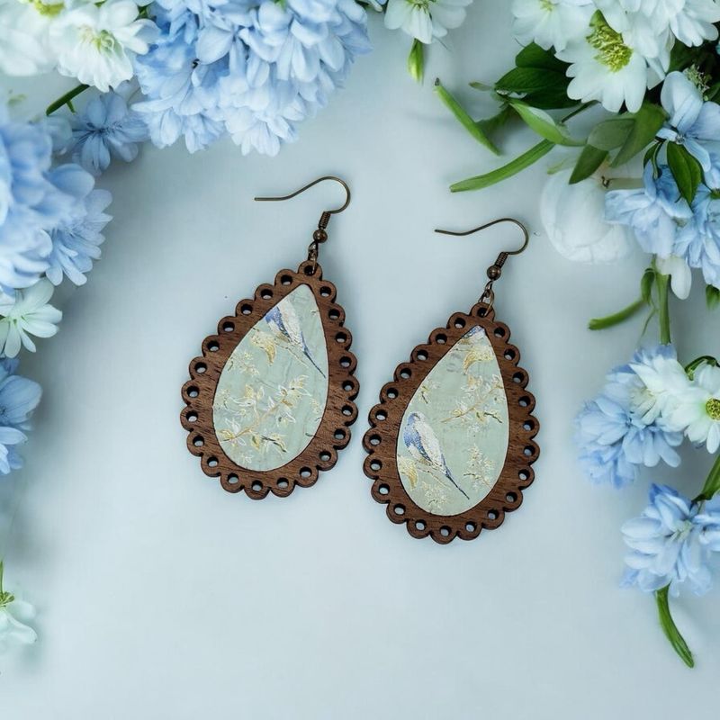 Laced Teardrop Earrings With Inlay (Blue Bird)