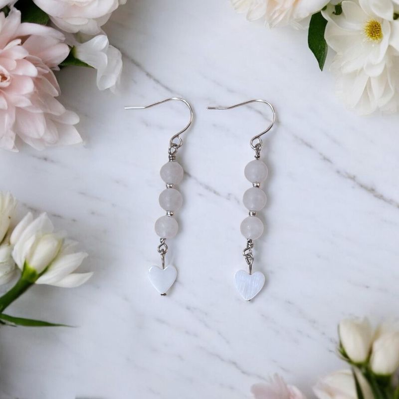 Quartz Bead And Shell Heart Earrings
