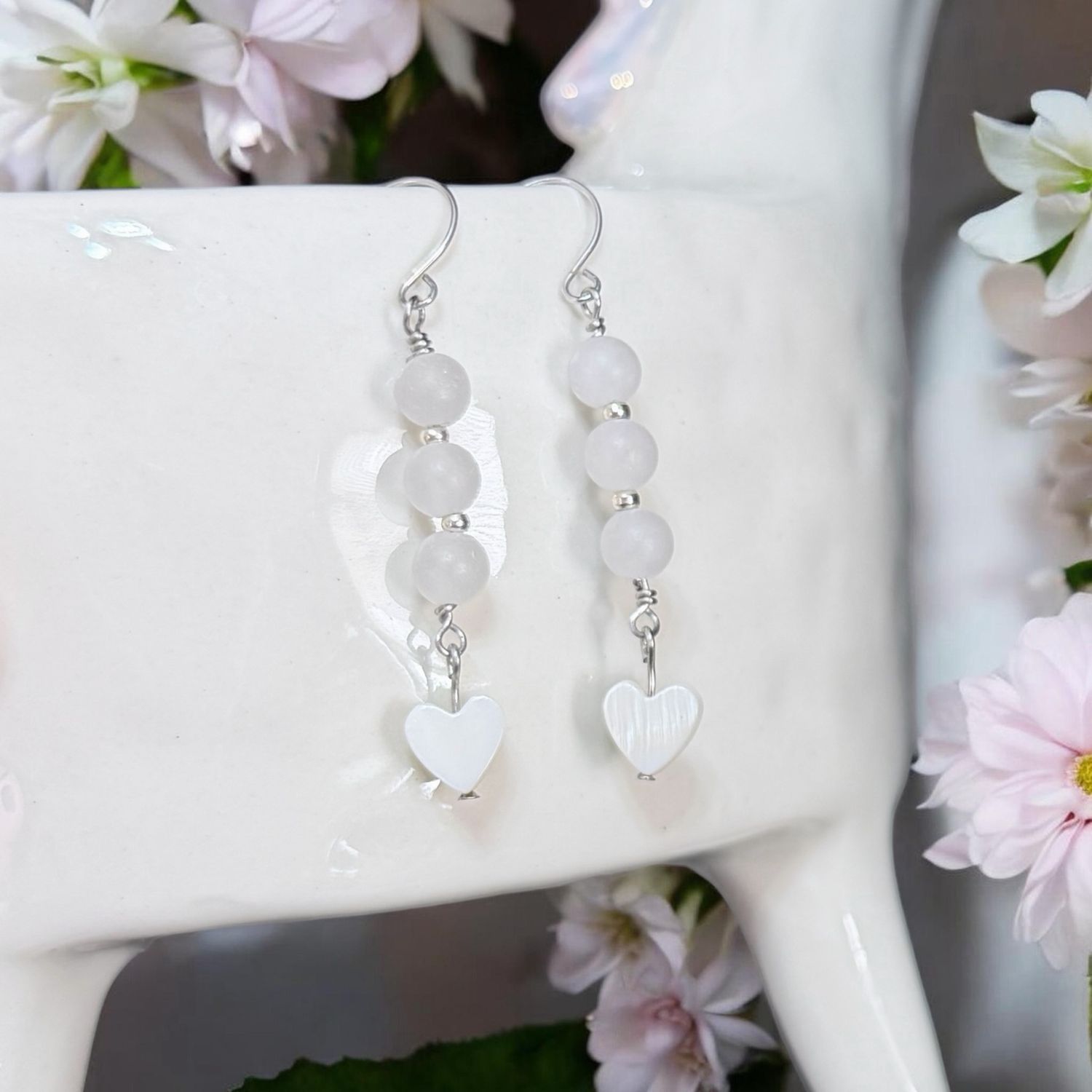 Quartz Bead And Shell Heart Earrings