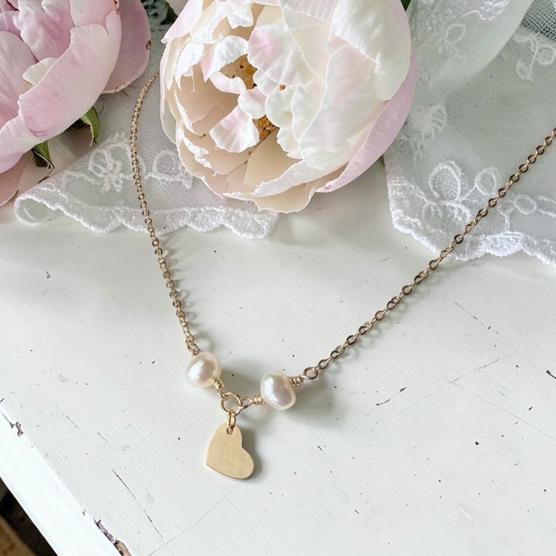 Actual Handwriting Small Heart Necklace With Pearls (12mm Heart - Gold)
