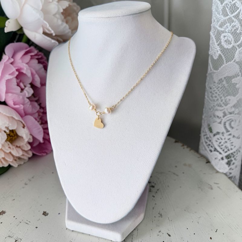 Actual Handwriting Small Heart Necklace With Pearls (12mm Heart - Gold)