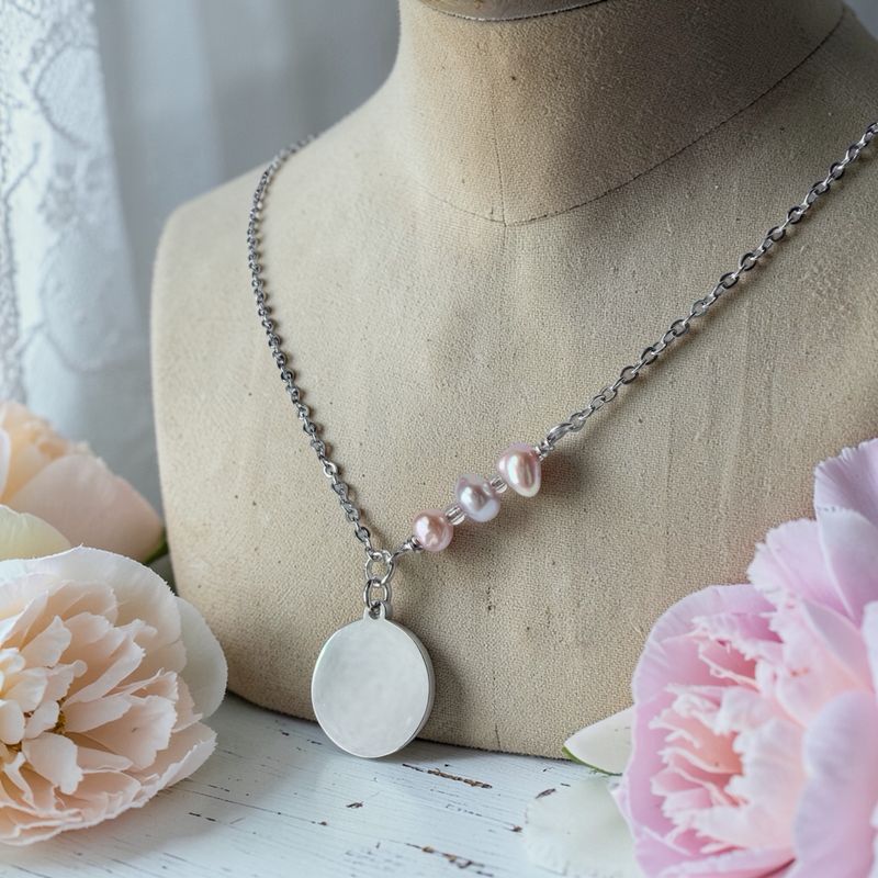 Actual Handwriting Small Circle Necklace With Pearls (15mm Circle - Silver)